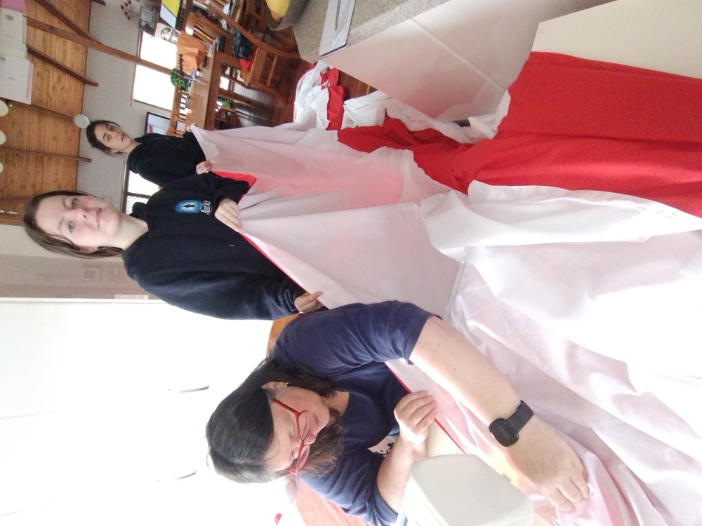 sewing the curtains